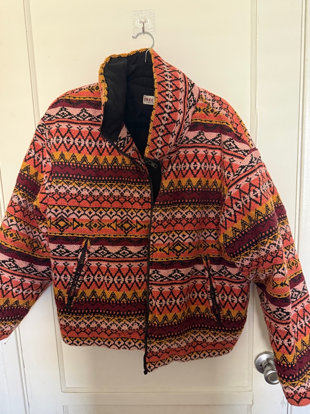Free People Cropped Aztec-Style Puffer Jacket - Orange, Pink, Yellow